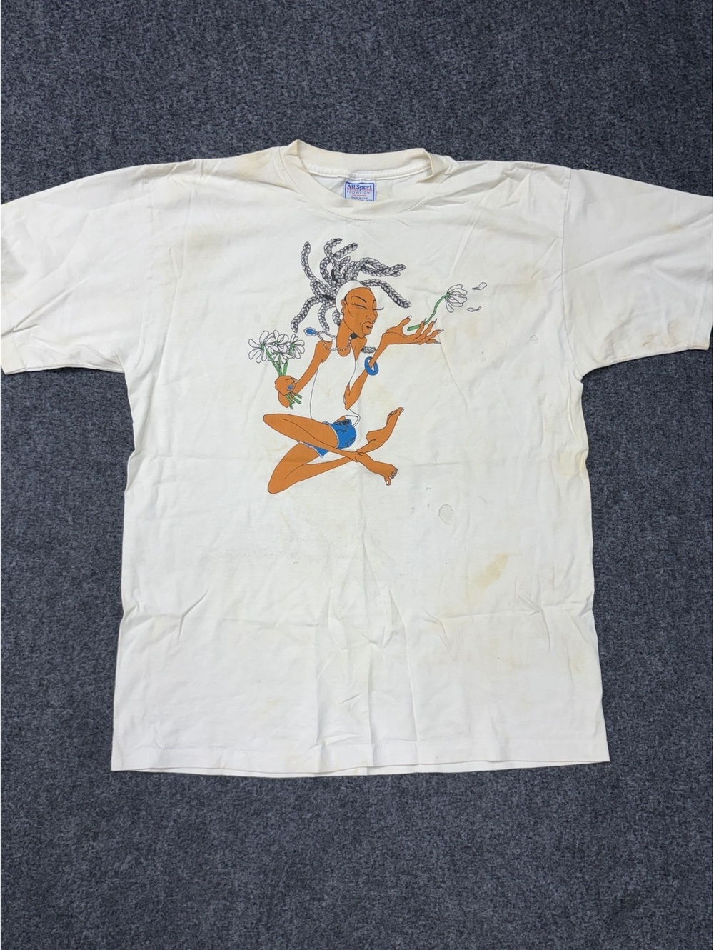 Vintage All Sport Proweight White Graphic T-Shirt Size L